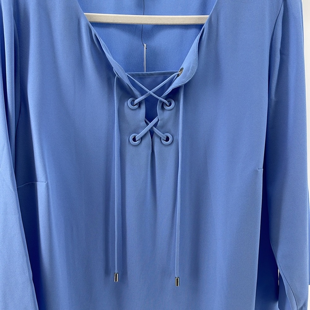 NWT Talbots Cornflower Blue Scalloped Hem Lace-Up Neckline Blouse, Women's 1X - Picture 2 of 7